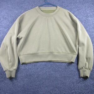 Lululemon Sweatshirt Womens 6‎ Green Cropped Crewneck Pullover Logo Stretch